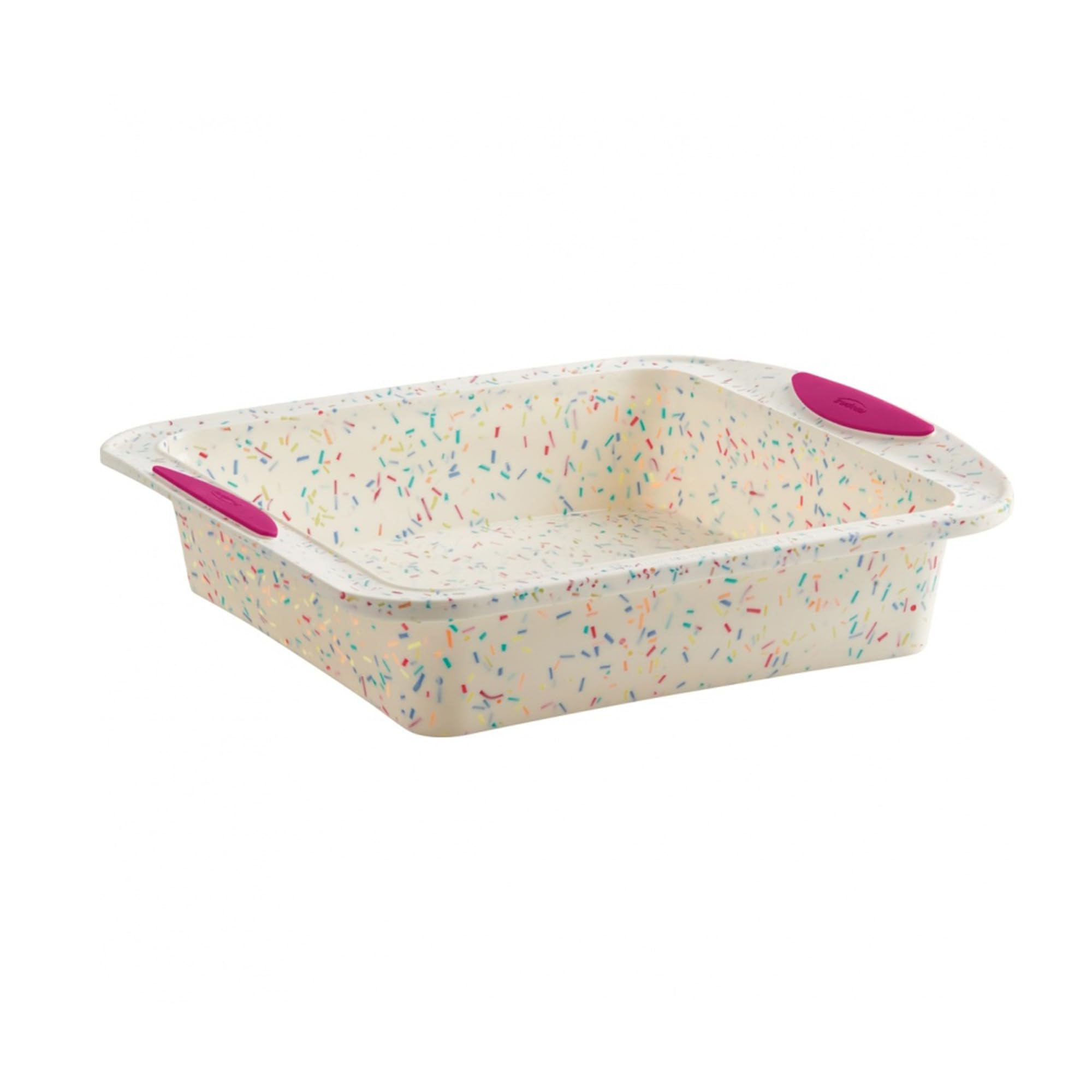 Trudeau Confetti front view showing square pan and neat edges for consistent bakes