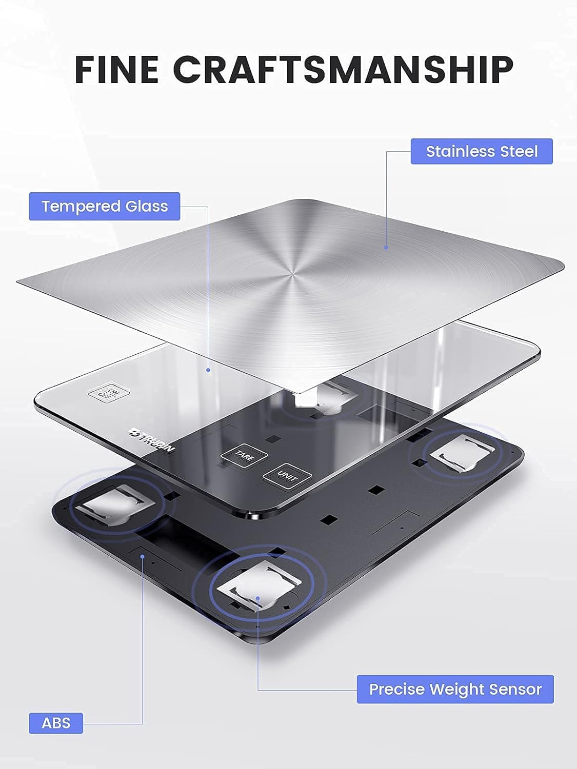 TRUDIN tempered glass top with water droplets showing splash resistance and spill protection