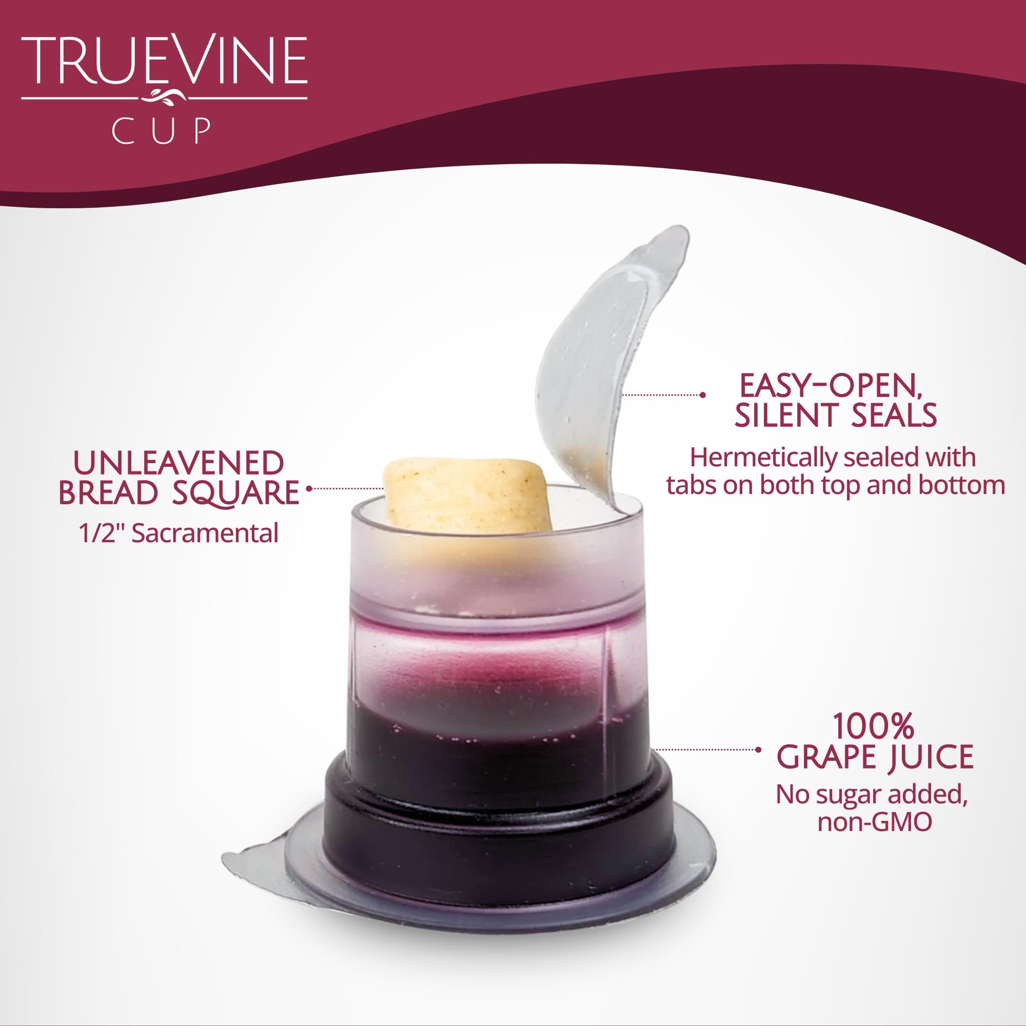 TrueVine close-up of juice cup and wafer seal highlighting freshness preservation benefit