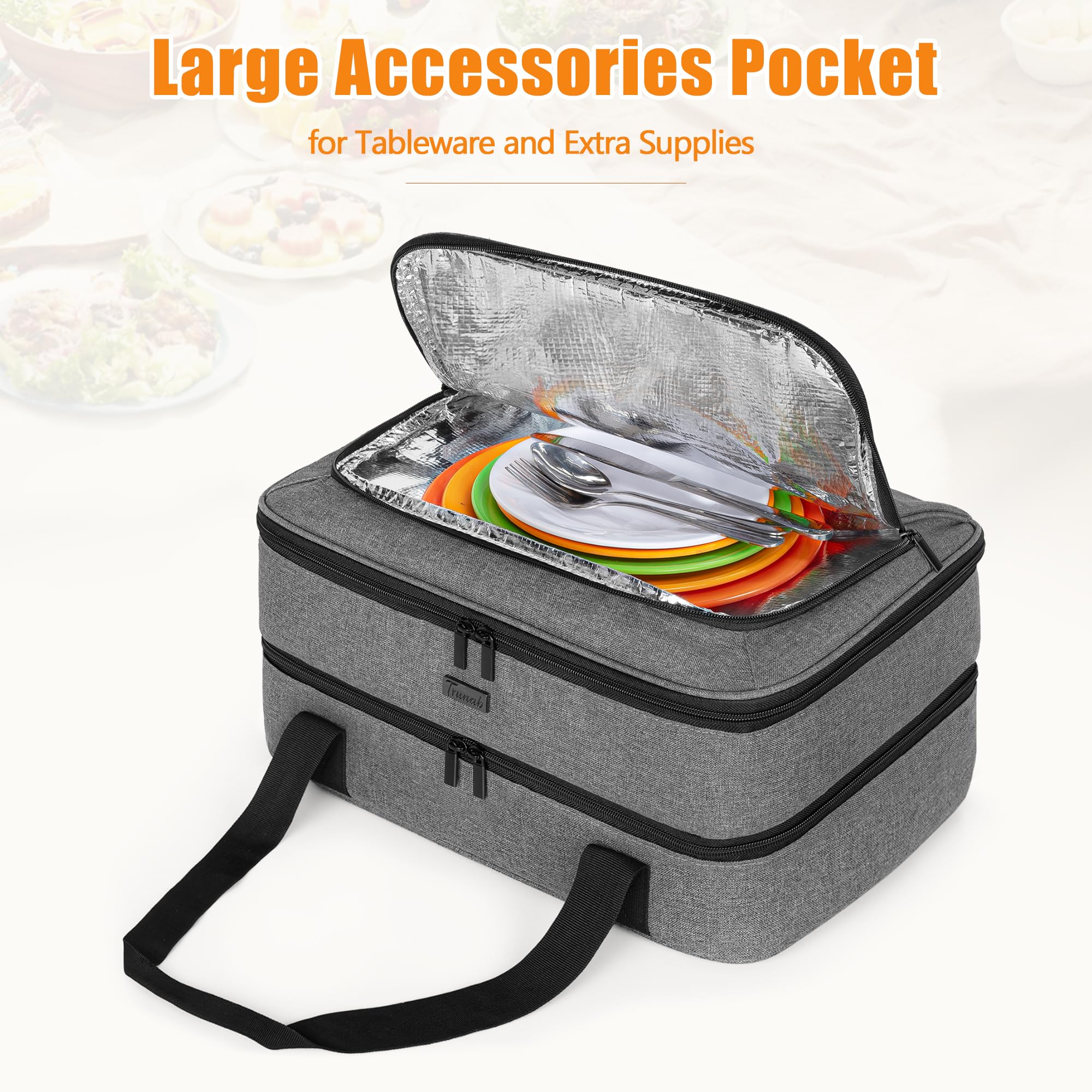 Trunab large exterior zipper pocket containing utensils and condiments for easy access