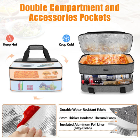 Trunab open carrier with two 9x13 baking dishes demonstrating organized, temperature-safe storage