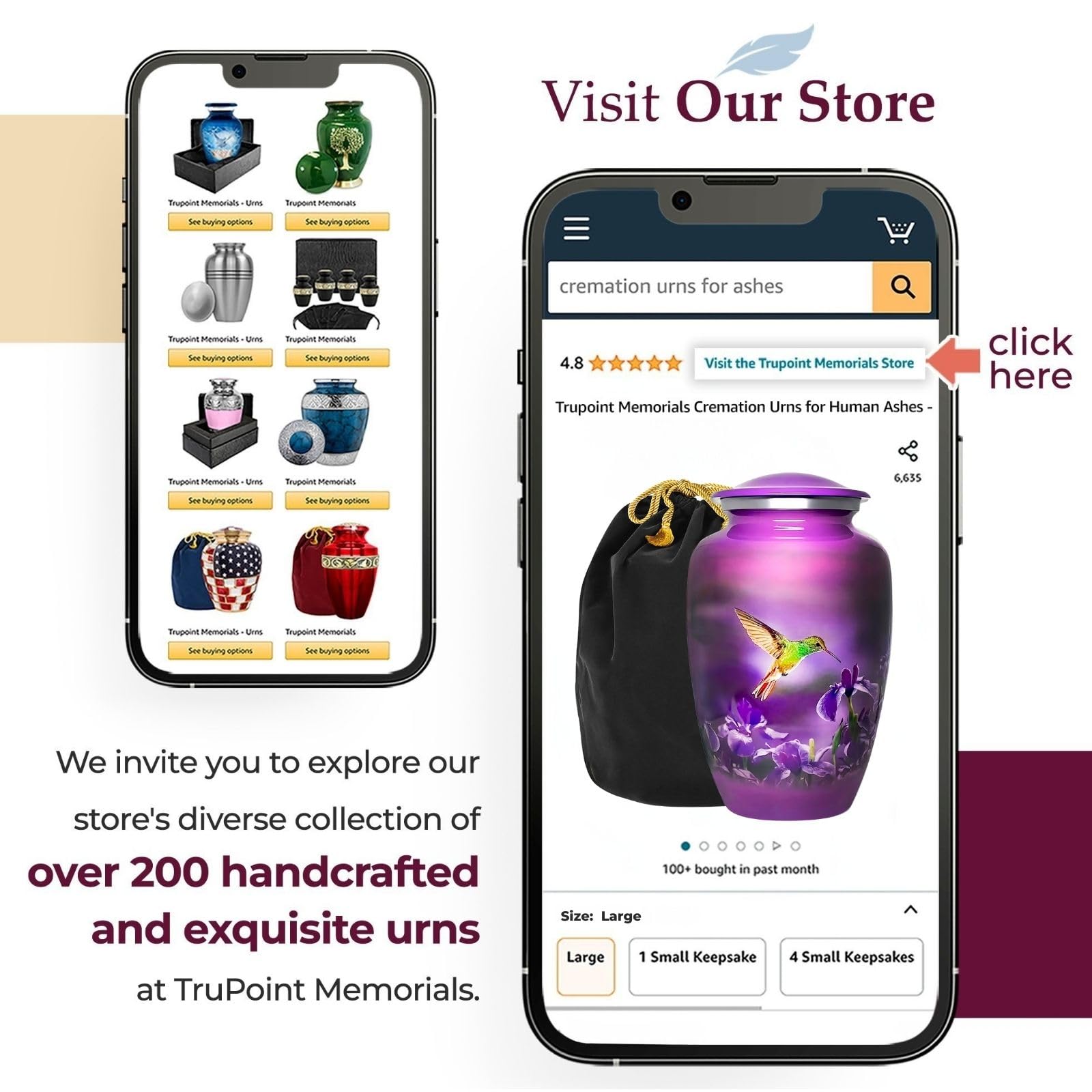 Trupoint Memorials funnel beside urn illustrating easy, clean filling and spill prevention
