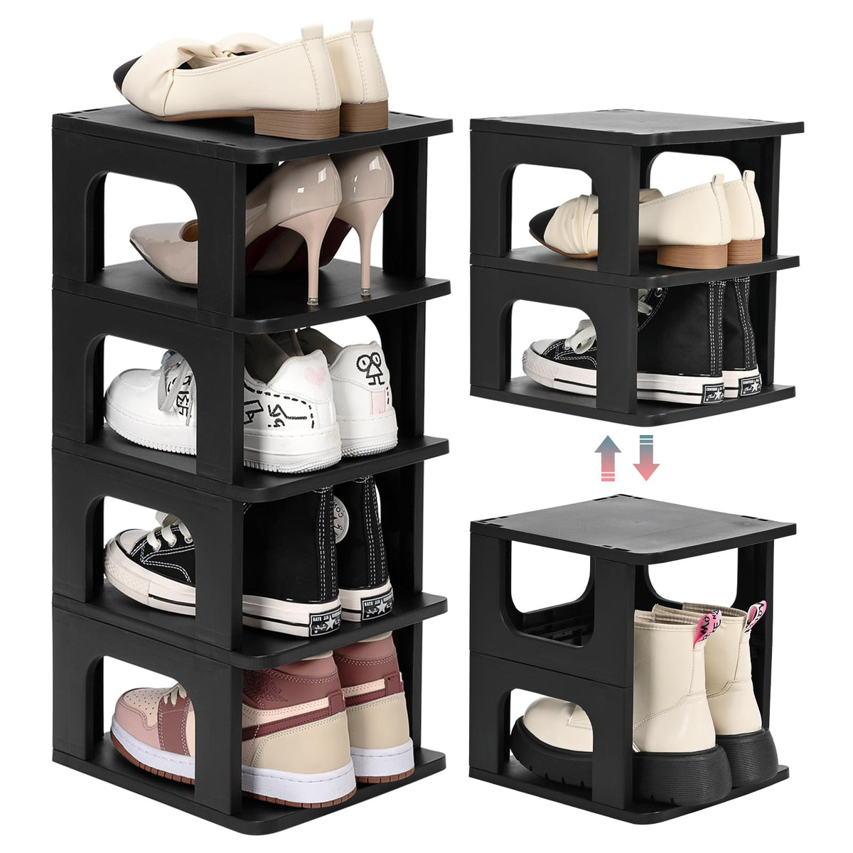 TRZZ front view of 5-tier rack showing compact vertical storage benefit