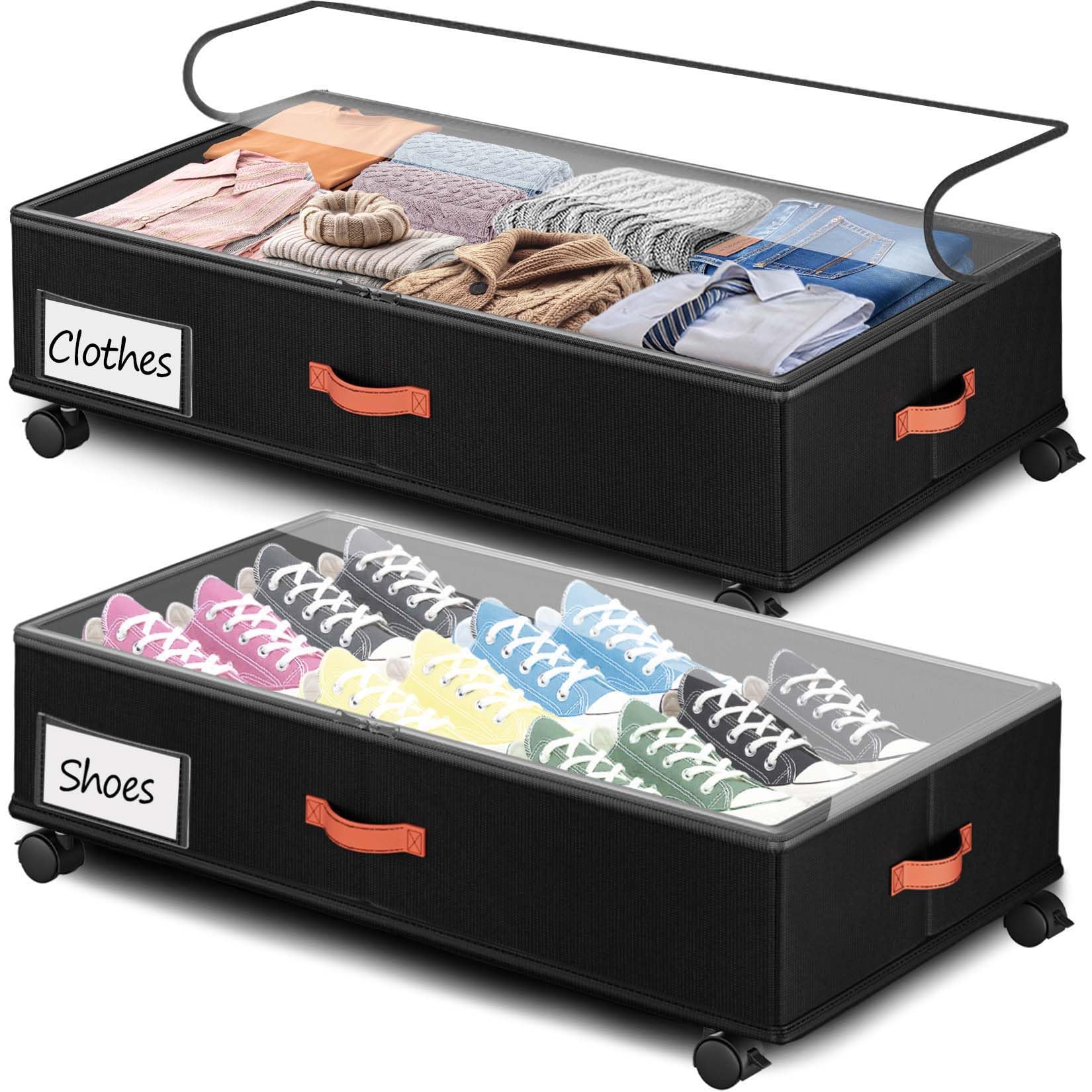 Tsinglax front view of two under bed storage bins showing clear lids for quick identification