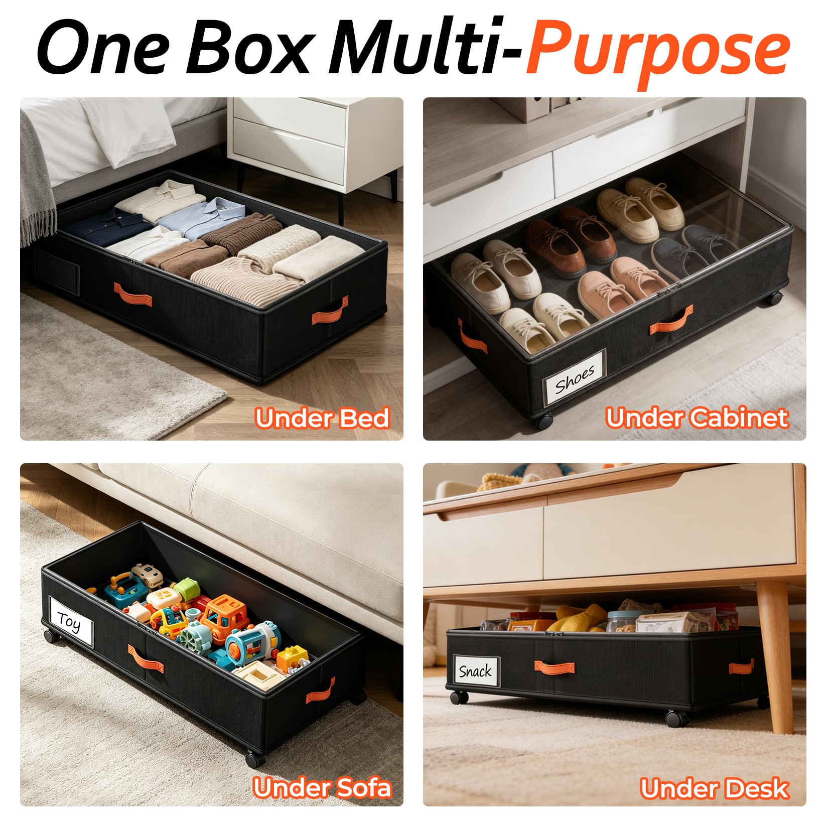 Tsinglax storage bins staged in bedroom showing tidy, organized living space