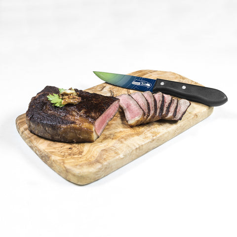 TSV Seattle Seahawks serrated blade closeup showing edge detail and durable stainless steel benefit