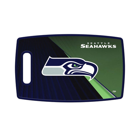 TSV Seattle Seahawks front view cutting board showing team logo and easy-clean benefit