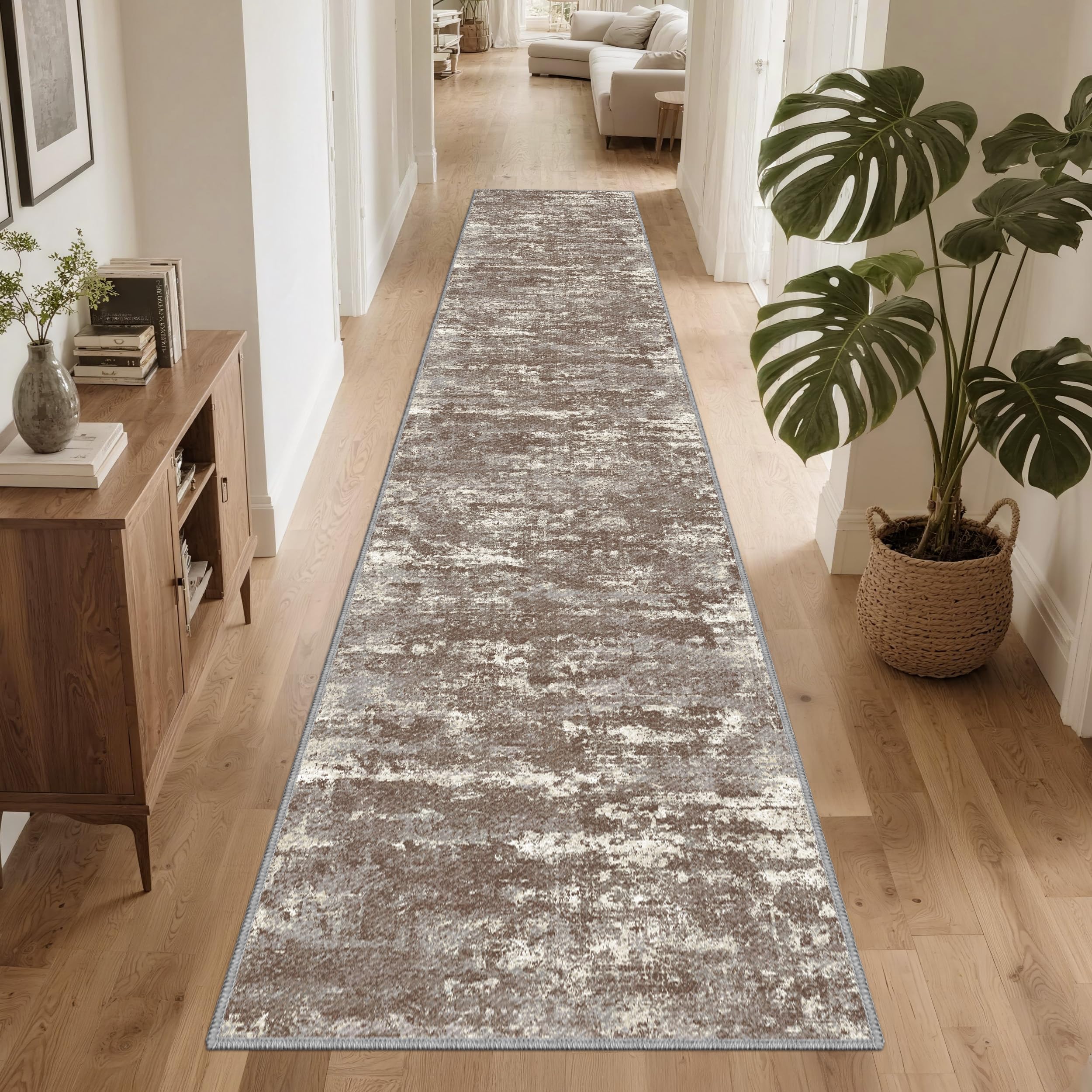 TTelephant front view of 2x10 runner showing abstract brown design and full length benefit
