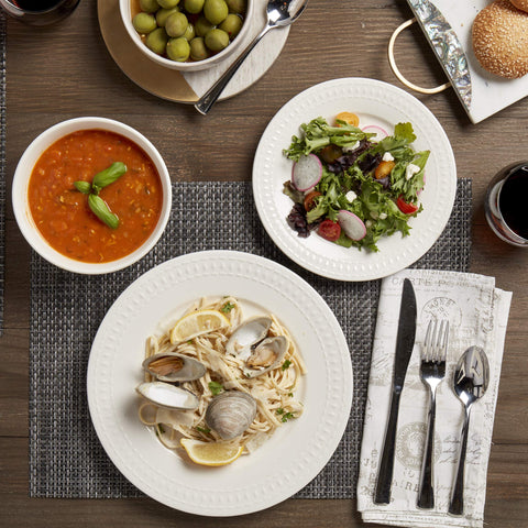 TTU bloom dinner plate closeup highlighting durable porcelain surface and elegant look