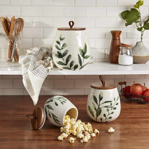 TTU hand-painted green leaf detail on ceramic — decorative, easy-clean finish