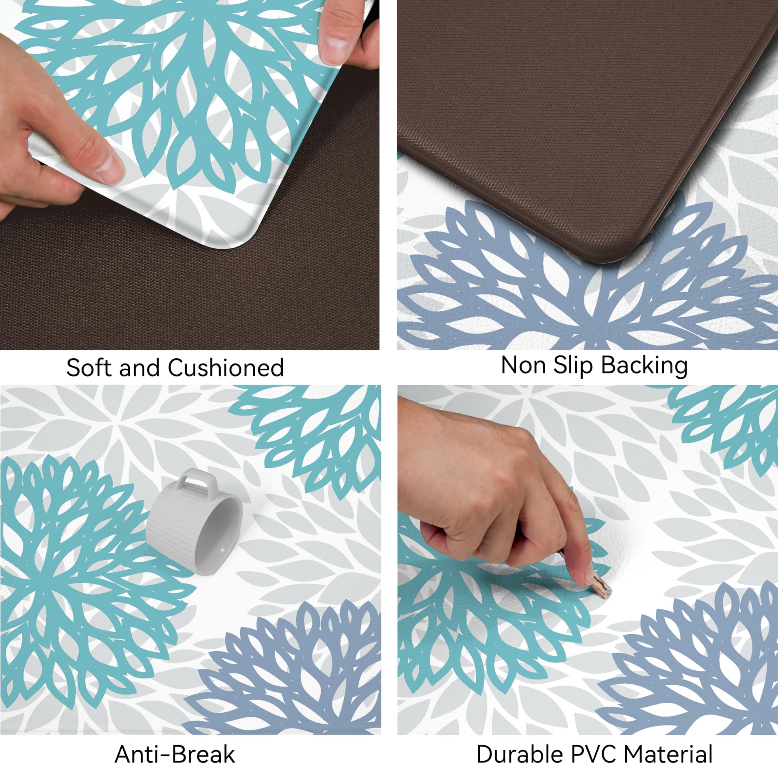 tubeamin teal mat placed at sink showing comfort while standing