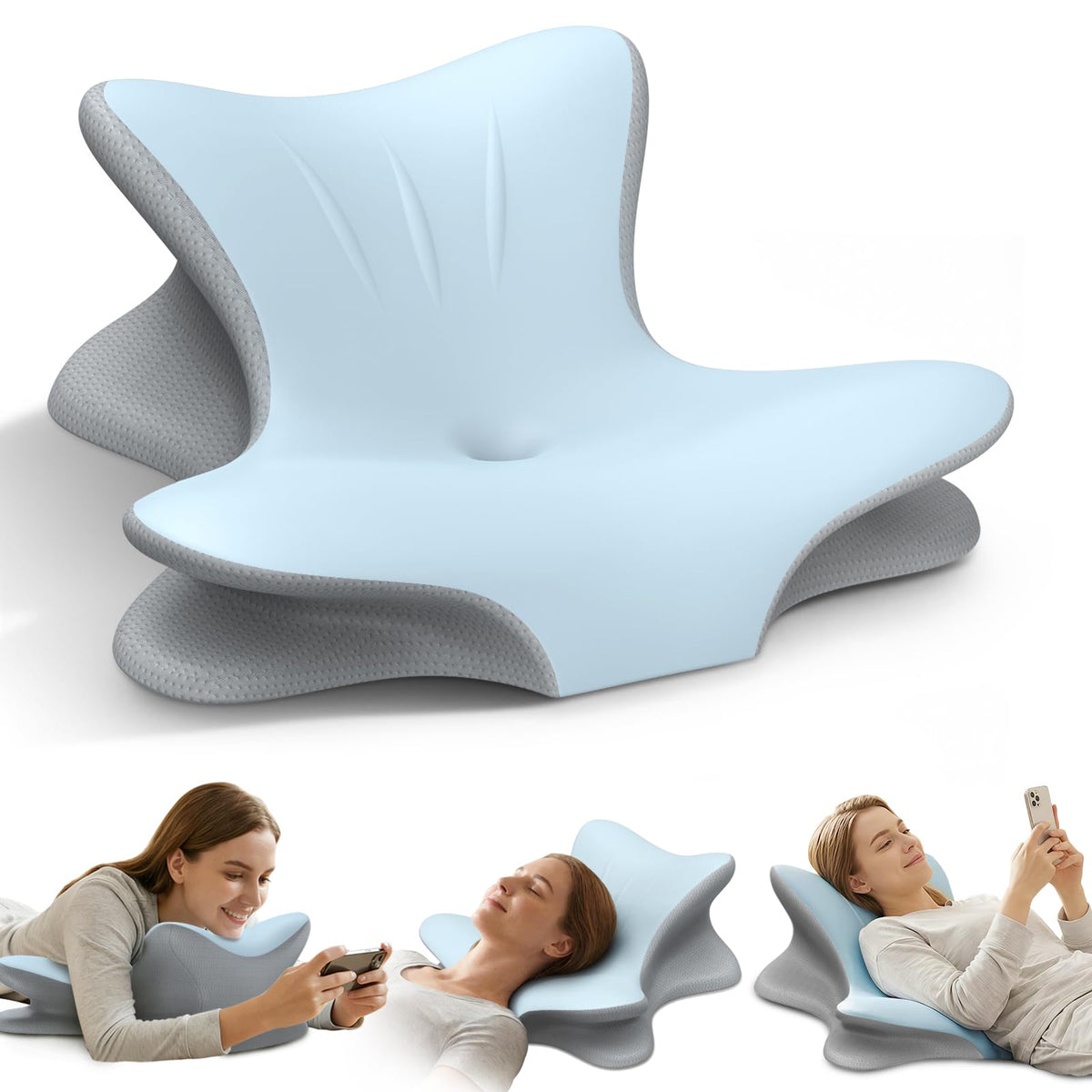 Tujami pillow front view showing ergonomic wedge and stable base for better posture
