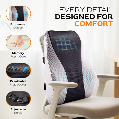 TULARIS mounted on office chair showing improved seating alignment