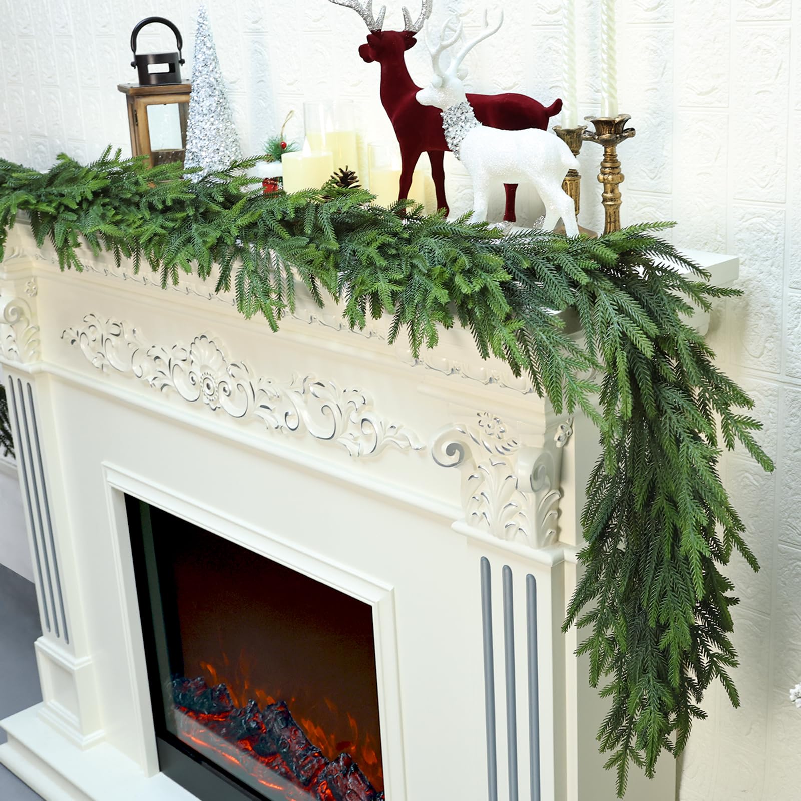 Tulvend garland styled on mantel adding cozy holiday ambiance