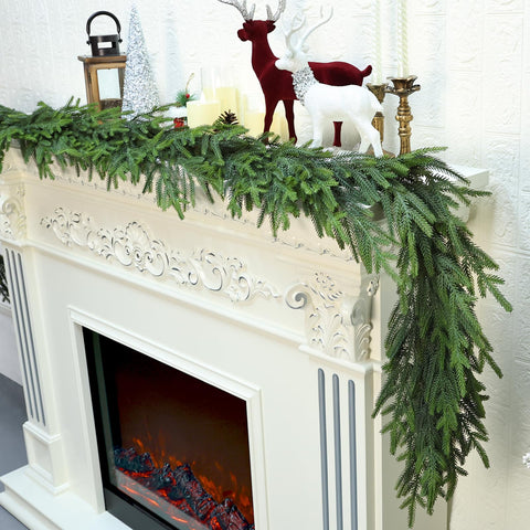 Tulvend garland styled on mantel adding cozy holiday ambiance