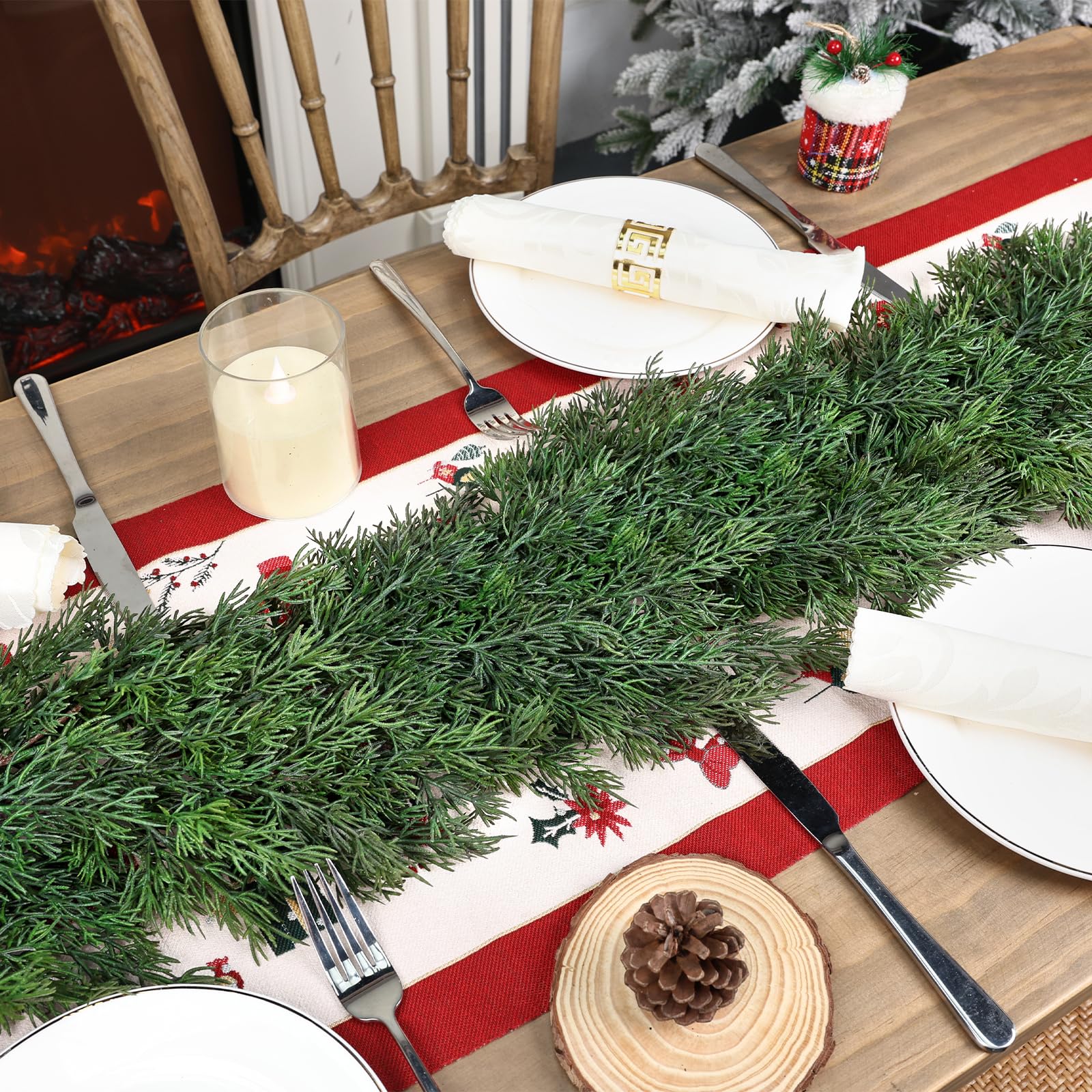 Tulvend garland on covered porch resisting light weather exposure