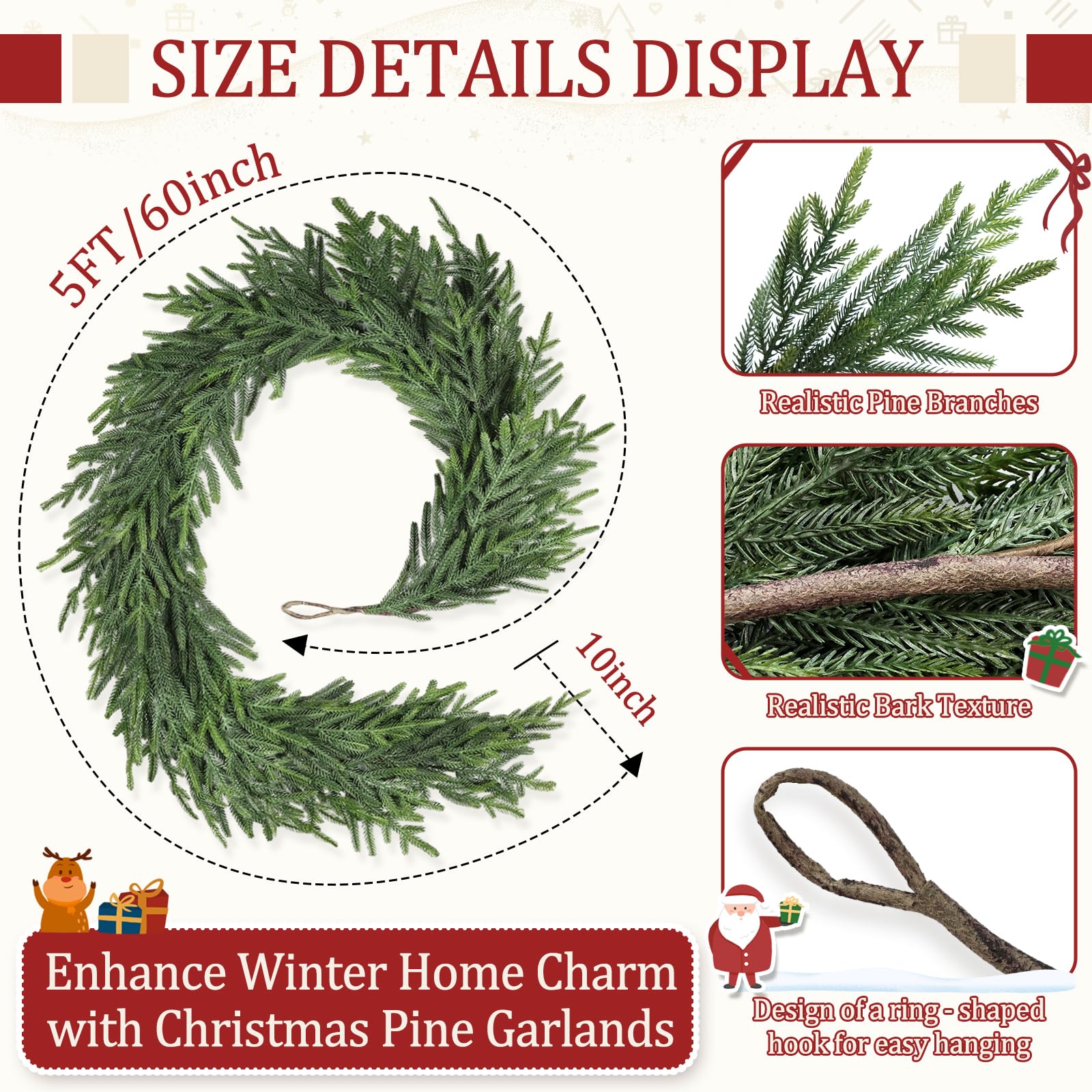 Tulvend garland next to ruler showing 5-foot scale and fit