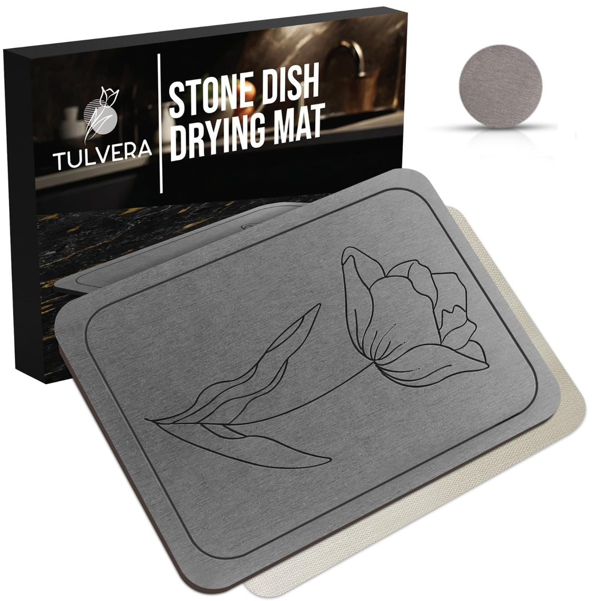 Tulvera stone mat front view showcasing elegant minimalist design and fast drying benefit