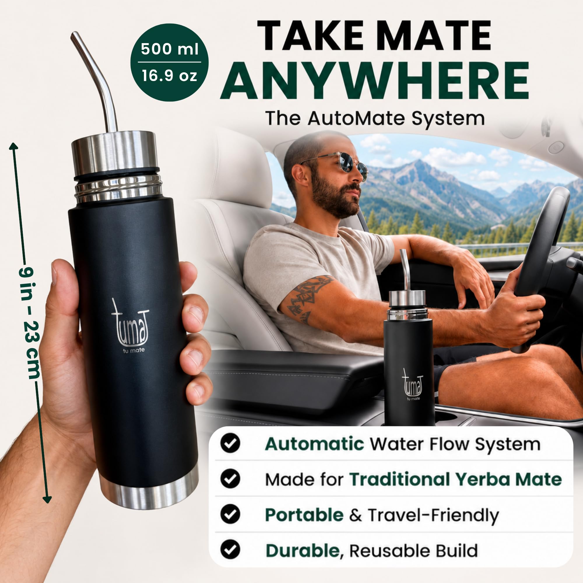 TUMA TU MATE short straw in use, clean sip without bombilla