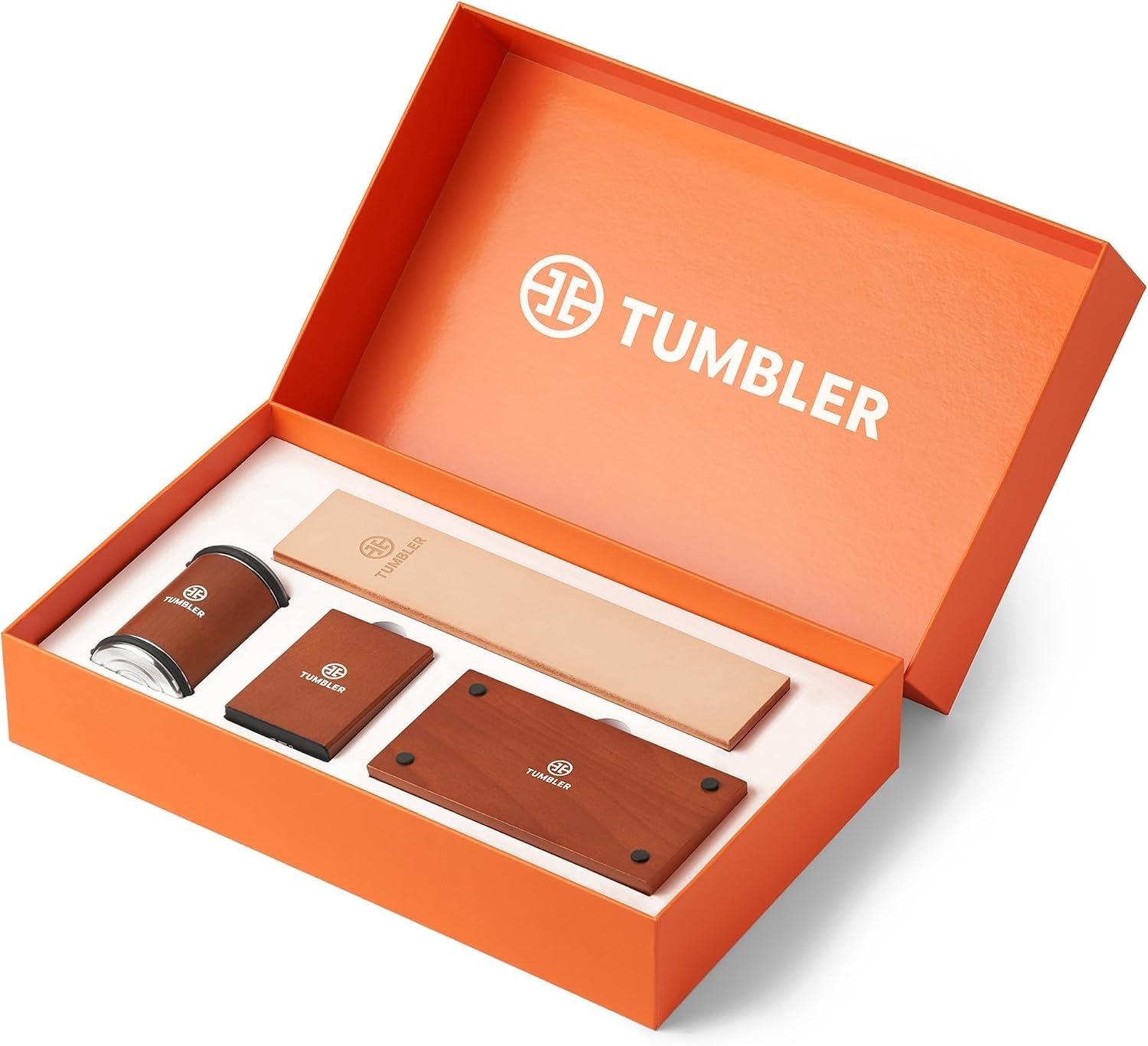 TUMBLER front packaging showing full starter set and clear contents for easy gifting