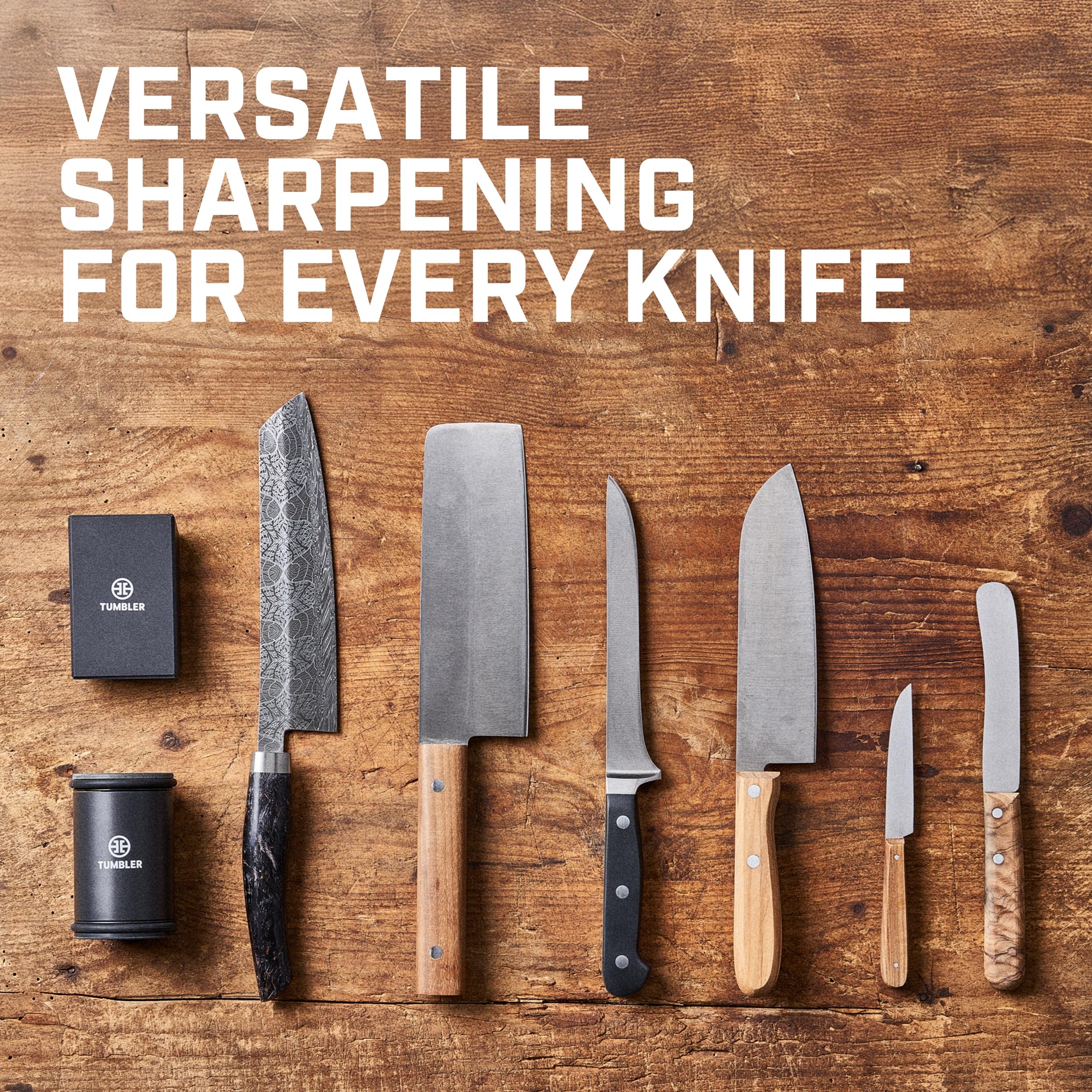TUMBLER sharpening a chef knife demonstrating guided angle control