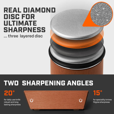 TUMBLER beside a chef knife for size comparison, portable sharpening solution
