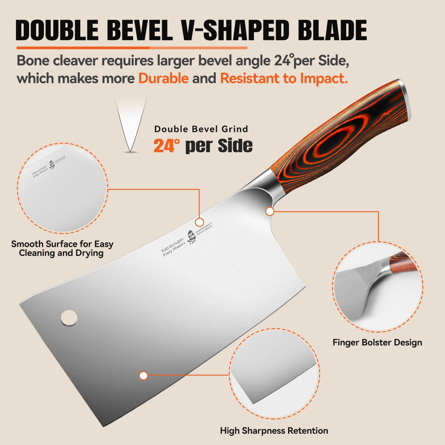 TUO cleaver next to ruler showing 7-inch blade size for scale and accuracy