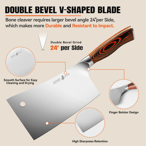 TUO cleaver next to ruler showing 7-inch blade size for scale and accuracy