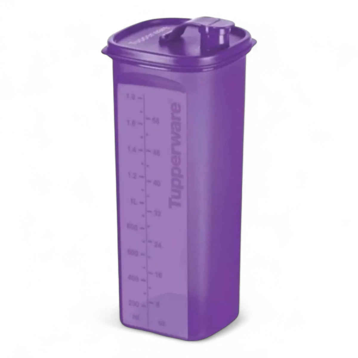 Tupperware grape purple front packaging showing pitcher shape and color, space-saving benefit