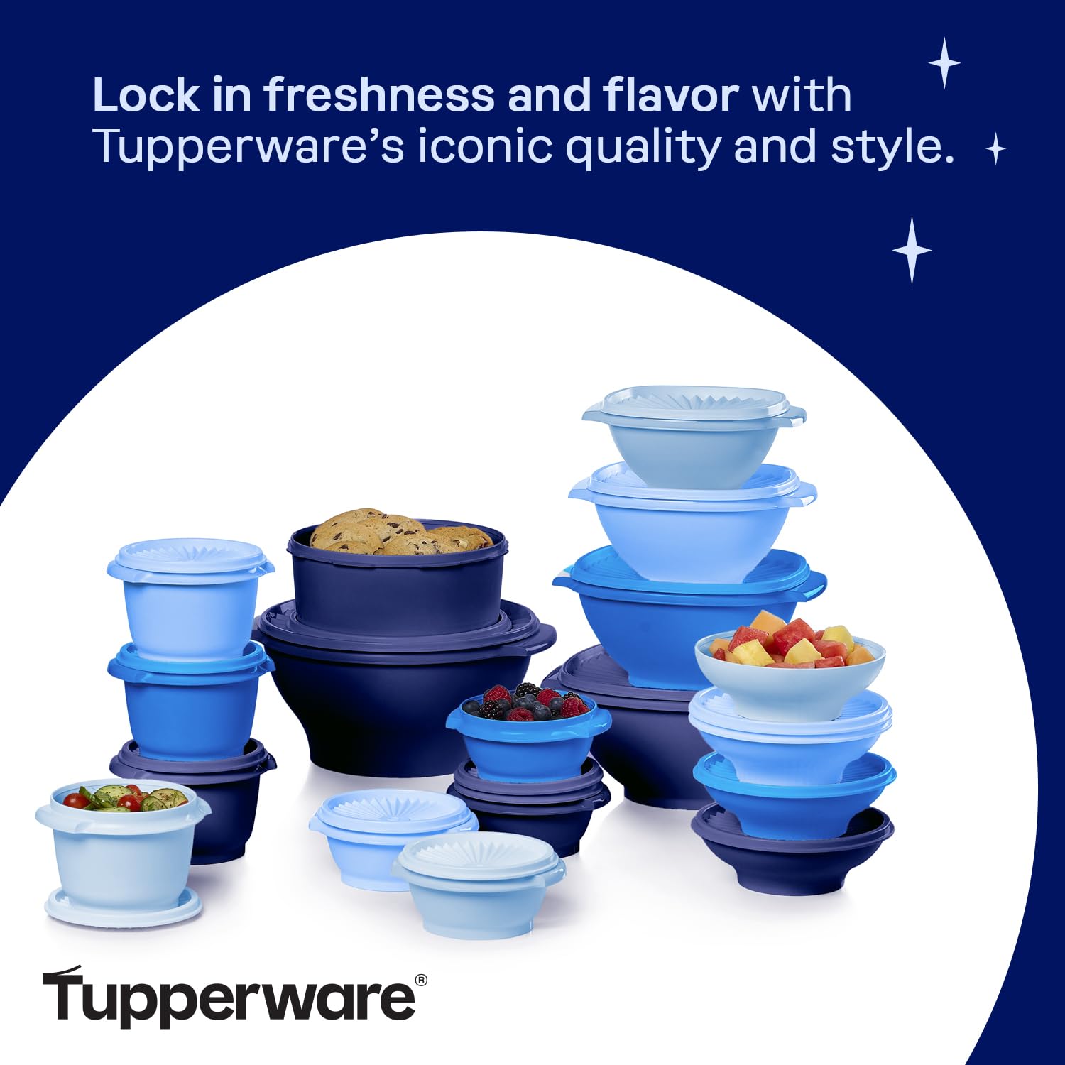 Tupperware set on a kitchen counter demonstrating organized meal prep and serving convenience