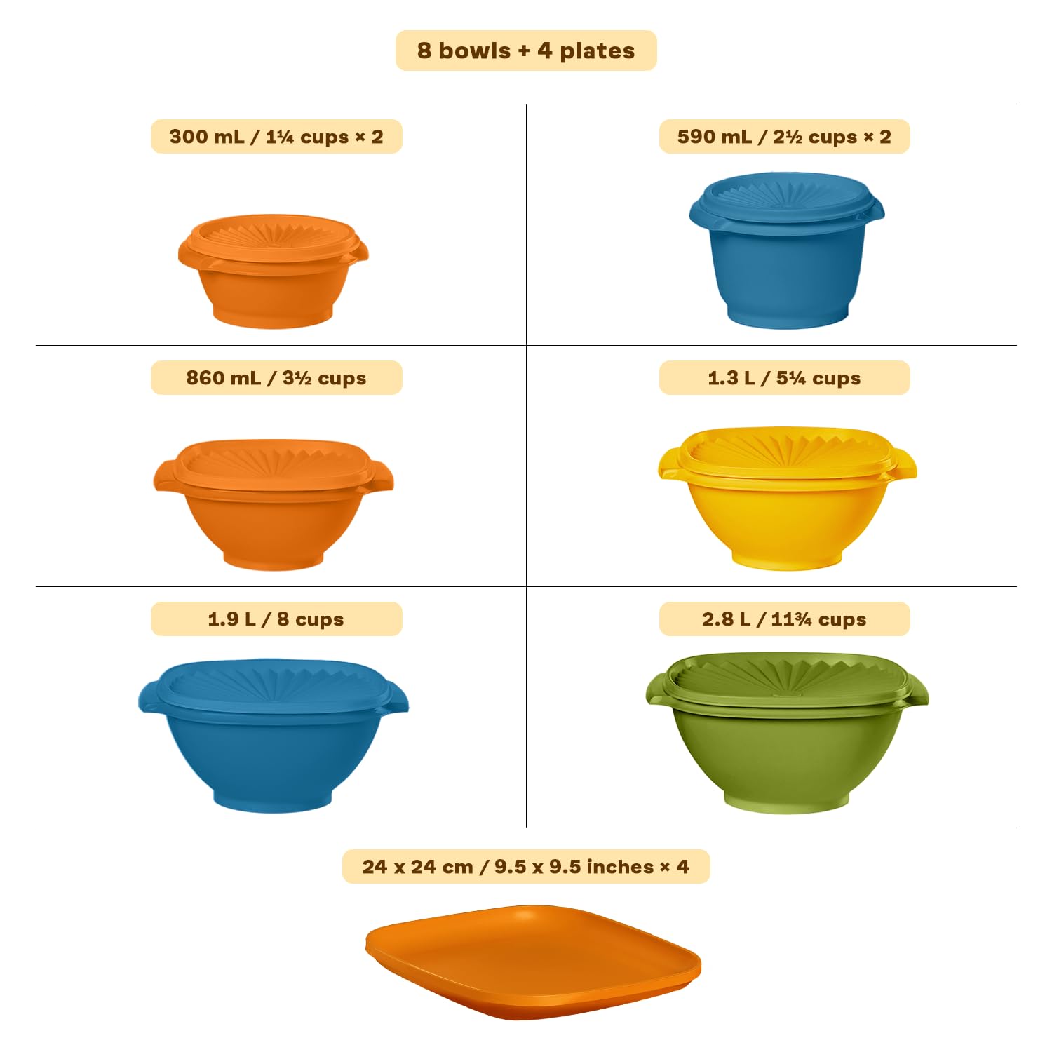 Nested Tupperware bowls showing compact organization and easy access benefit
