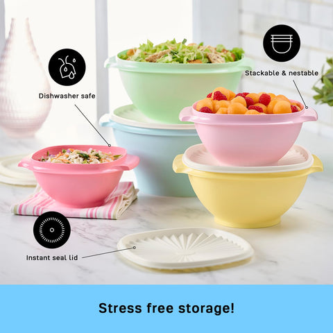 Close-up of Tupperware bowl texture and finish, durable scratch-resistant surface