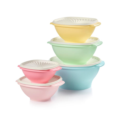 Tupperware front packaging showing full 10-piece set, organized and compact