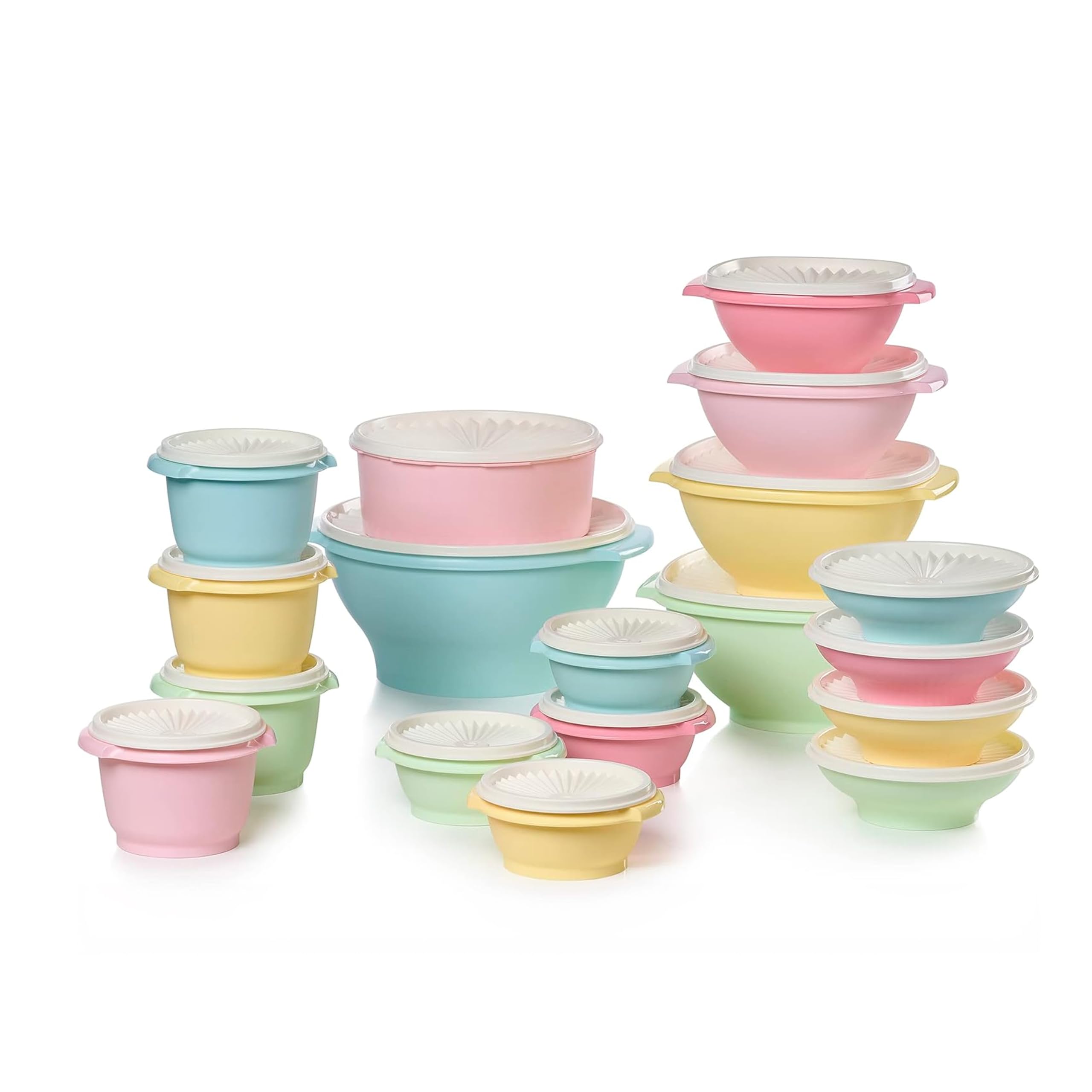 Tupperware front packaging showcasing the pastel 36-piece set and organized benefits