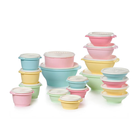 Tupperware front packaging showcasing the pastel 36-piece set and organized benefits