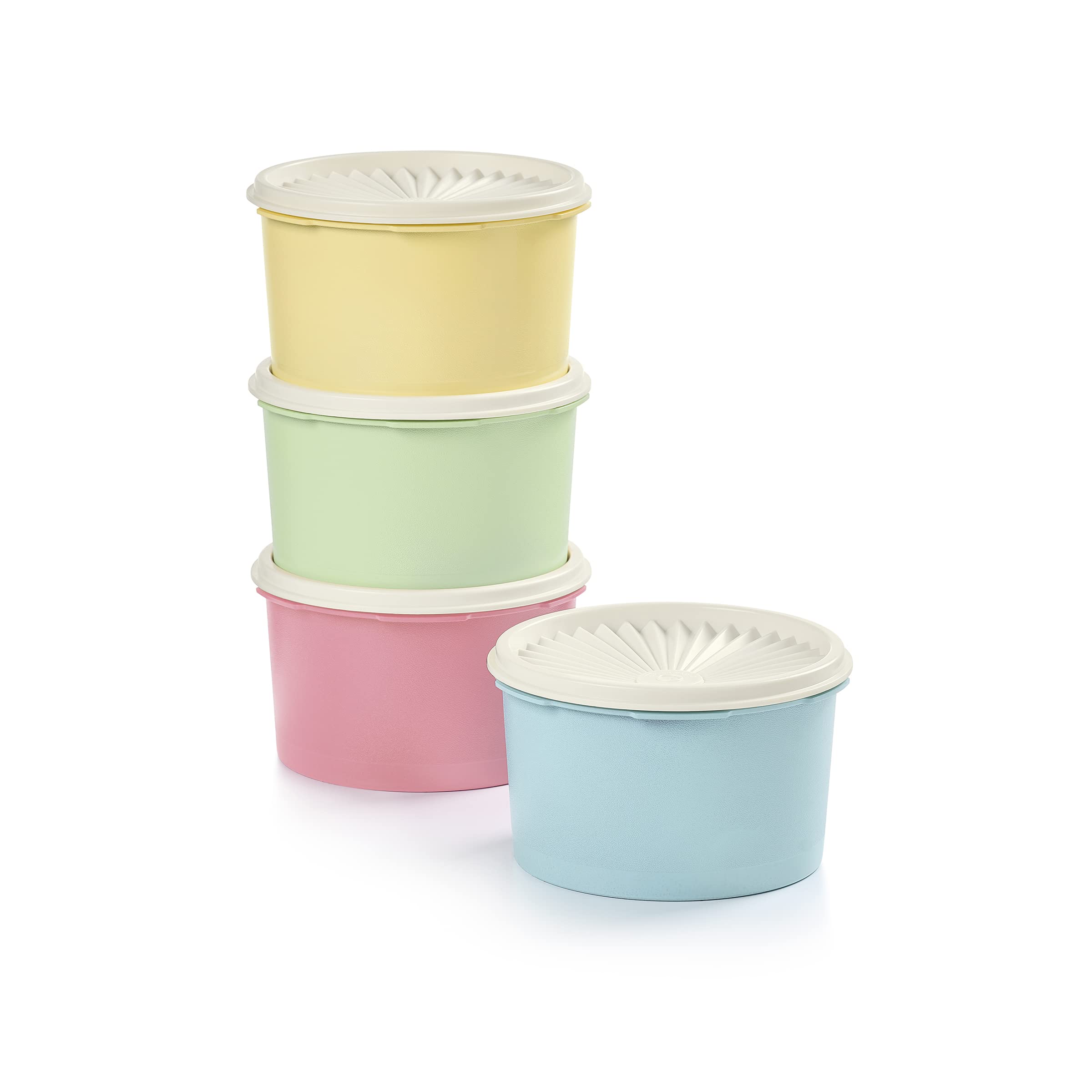 Tupperware canisters on kitchen counter showing tidy, decorative pantry solution benefit