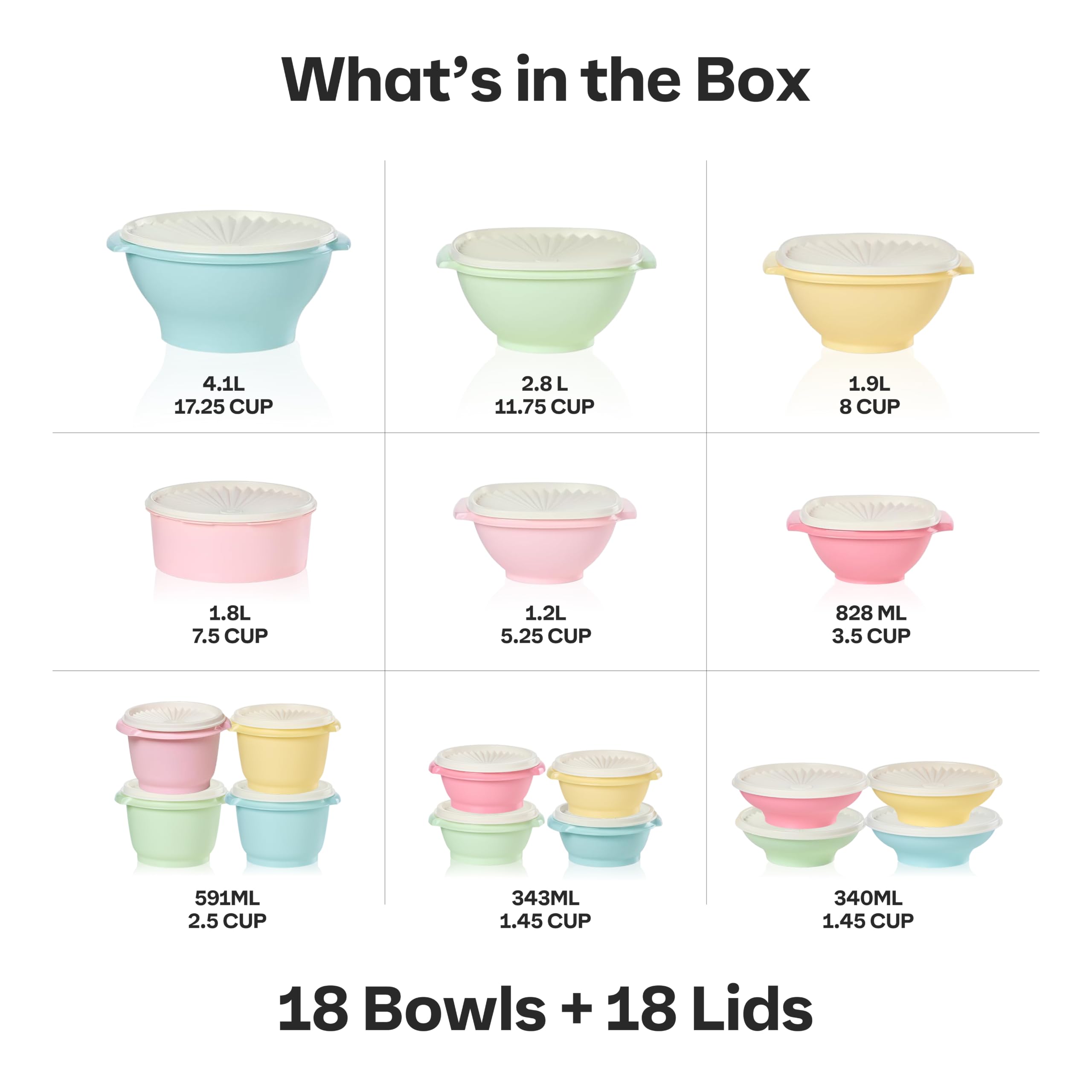 Tupperware nesting arrangement demonstrating compact storage and space savings