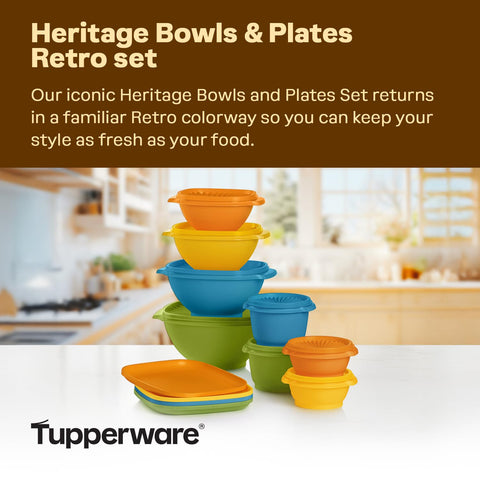 Tupperware plates stacked neatly demonstrating space-saving storage benefit