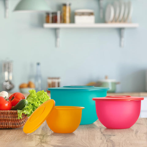 Tupperware Impressions size comparison in fridge showing organized, stackable storage