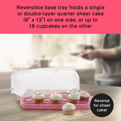 Tupperware holding a quarter-sheet cake showing safe, snug cake placement