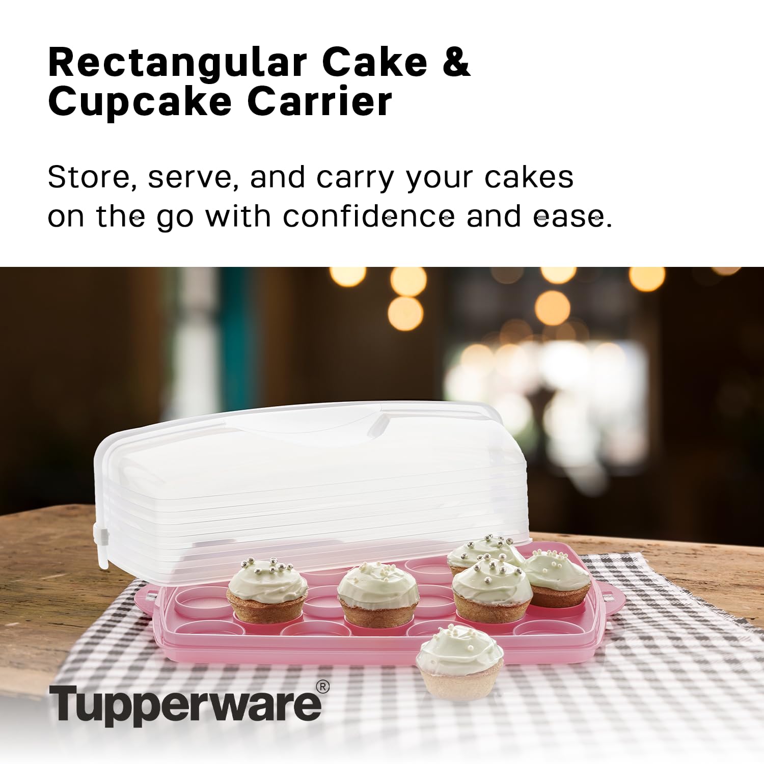 Tupperware reversible base flat side demonstrating cake fit and stability