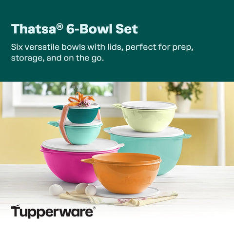 Tupperware Thatsa nesting detail with bowls stacked inside each other, space-saving benefit