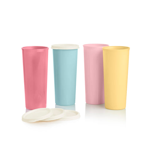 Tupperware stacked tumblers illustrating space-saving storage for busy kitchens