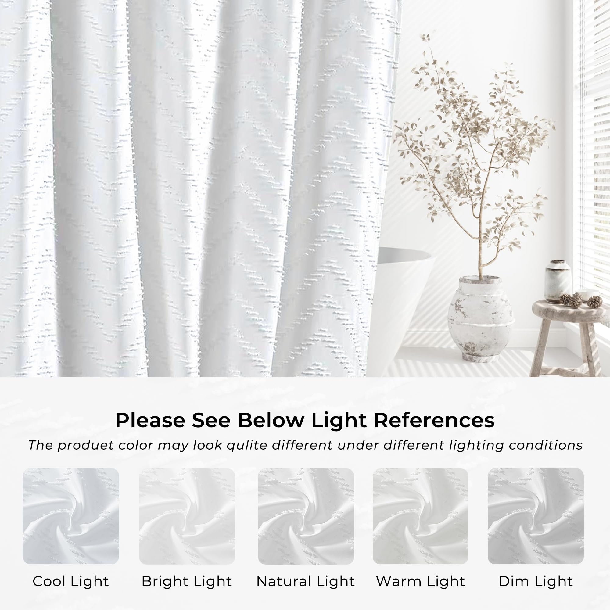TURKIO bathroom lifestyle scene showing how curtain complements accessories and light