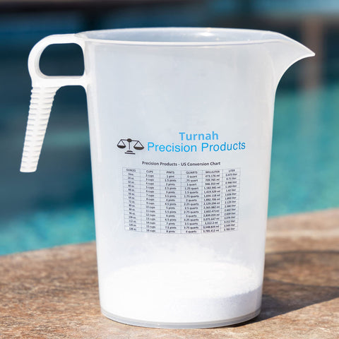 Turnah conversion chart label showing cups, pints, quarts, and liters for quick reference
