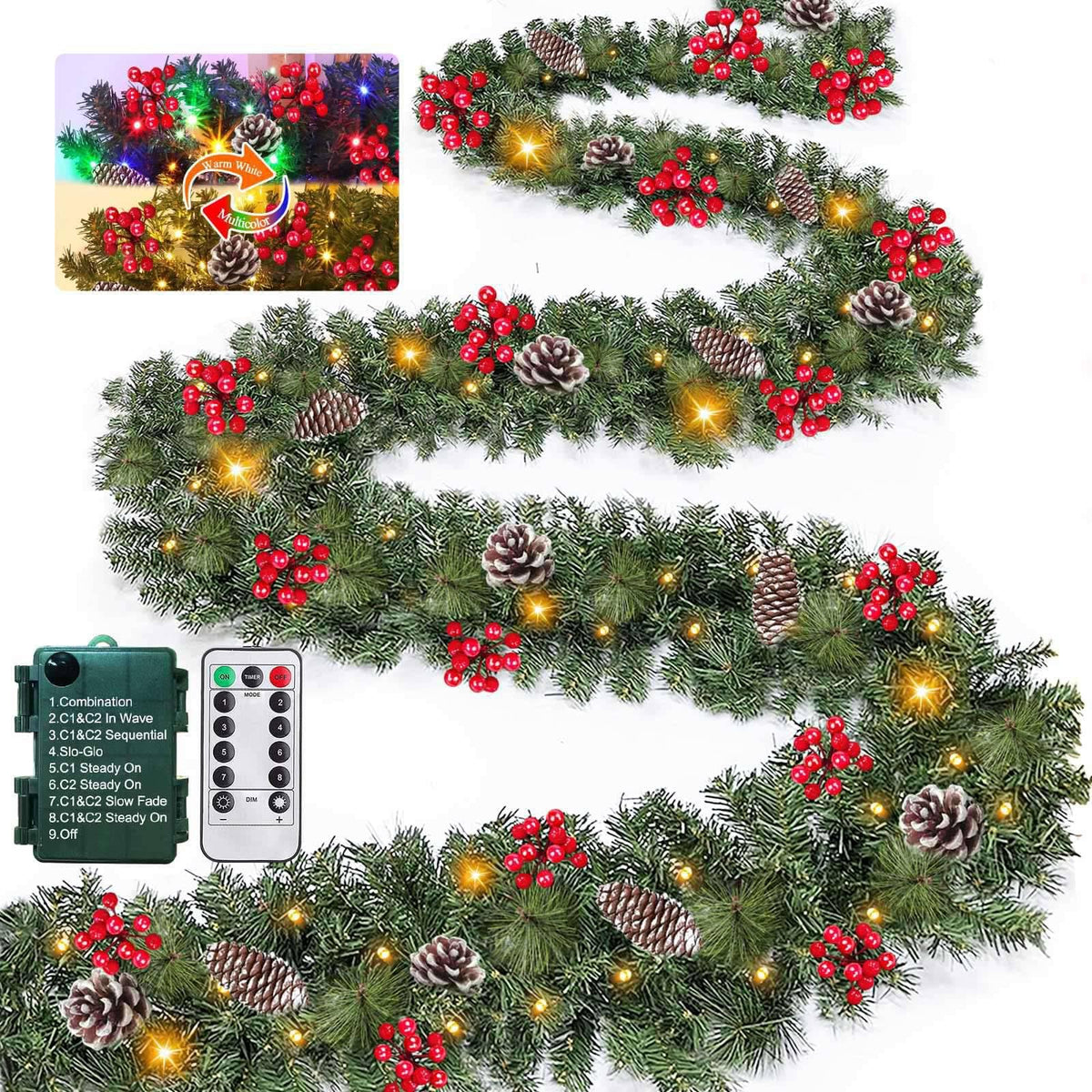 TURNMEON front view showing full 18ft garland length and packaging benefit