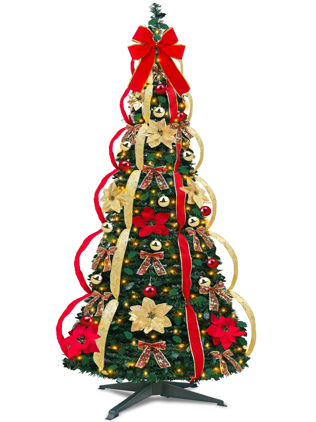 TURNMEON front view fully decorated tree with warm lights for instant holiday appeal