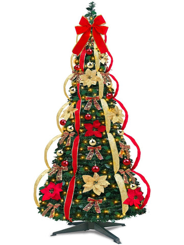 TURNMEON front view predecorated tree shows full festive look and quick setup