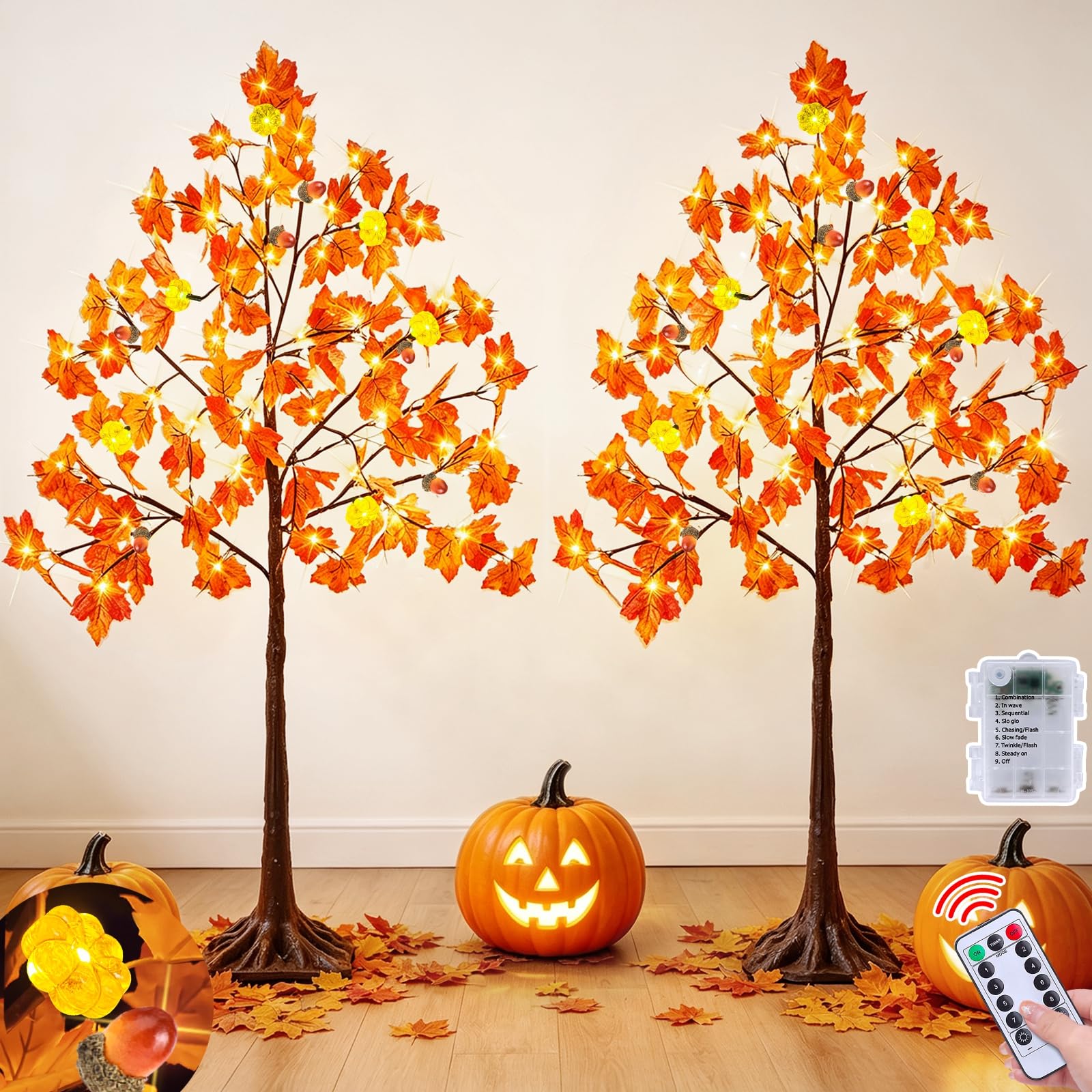 TURNMEON two trees front view showing fall decor and balanced symmetry