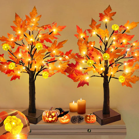 TURNMEON front view of two prelit fall maple trees adds cozy ambiance